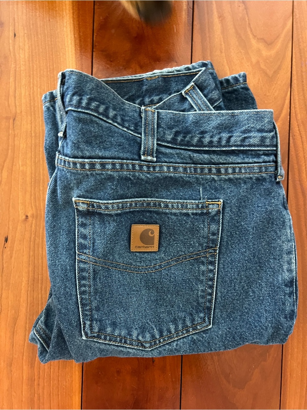 Carhartt Med. Blue Wash Jeans—like new!  38x32 and straight cut/boot fit.